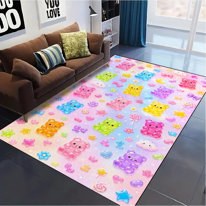 Rainbow Gummy Bear Carpet Rug for Living Room Bedroom Home Sofa Decoration,Kids play Non-slip Floor Mat