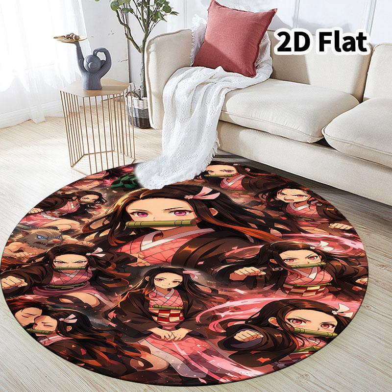 Demon Slayer Kimetsu No Yaiba Round Area Rug Carpet Rug For Living Room Bedroom Sofa Playroom Decor Nonslip Floor Mat