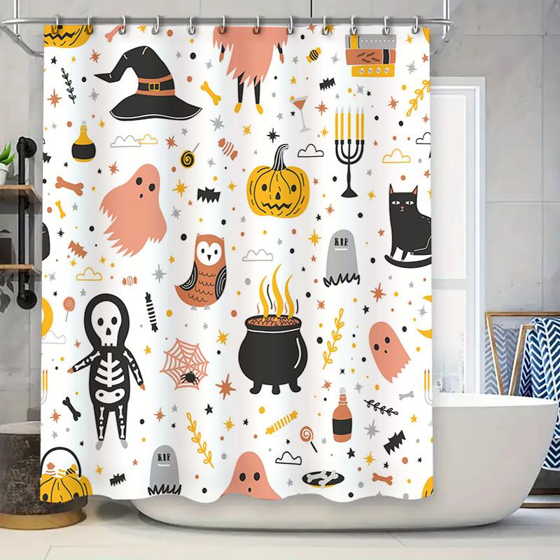 

Halloween-themed shower curtain with witch hat patterns for home decor in bathroom accessories White 75x180cm #364292 90x180cm