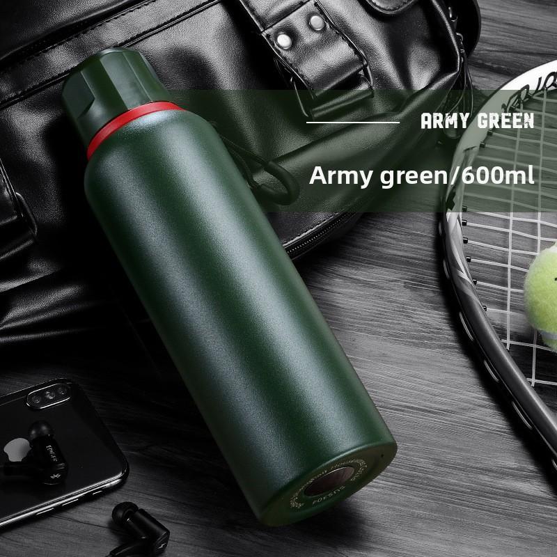 Outdoor Sports Insulated Water Bottle, 304 Stainless Steel Leakproof Vacuum Cup, Business Gift 600ml green round pot