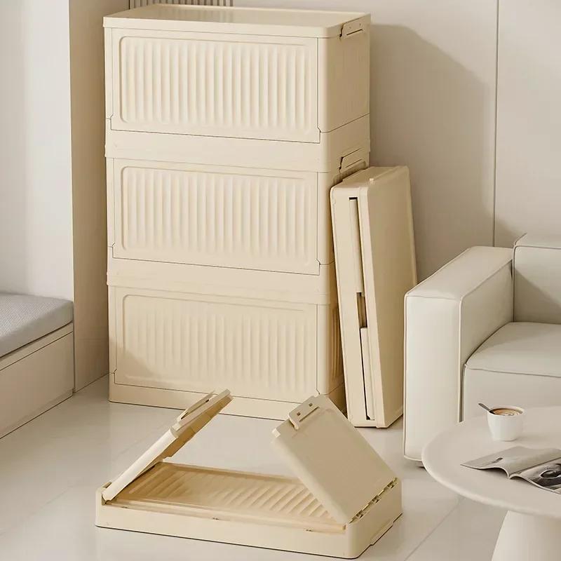 Folding Plastic Box with Pulley, Rectangular Box with Lid, Turnover Box, Storage Box Organizer, 39x27x21.5CM