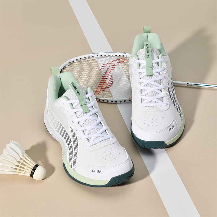 Li Ning Badminton Shoes Unisex Low top Standard White/Cloud Emerald Green AYTU011-3
