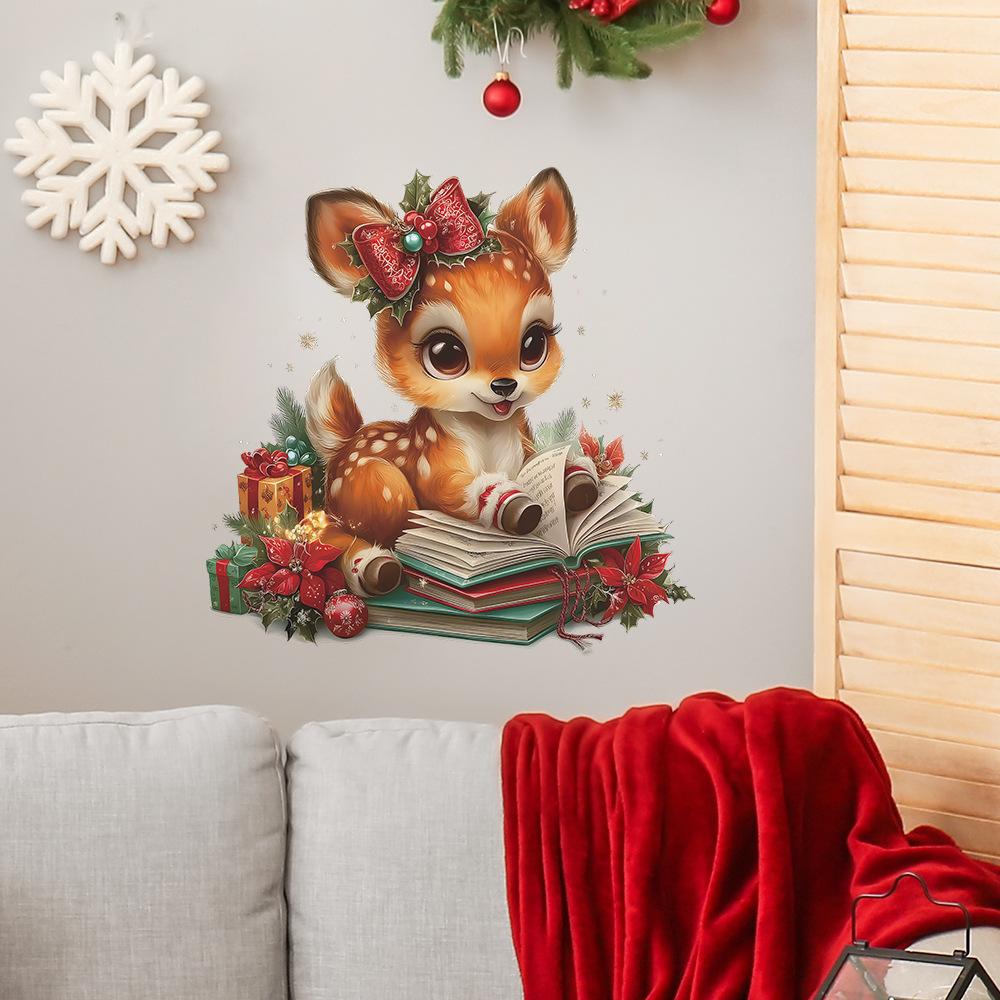 Atmosferă de Crăciun Citind Cerbul Mic Studiu Camera de Zi Înfrumusețare Acasă Autocolante de Perete