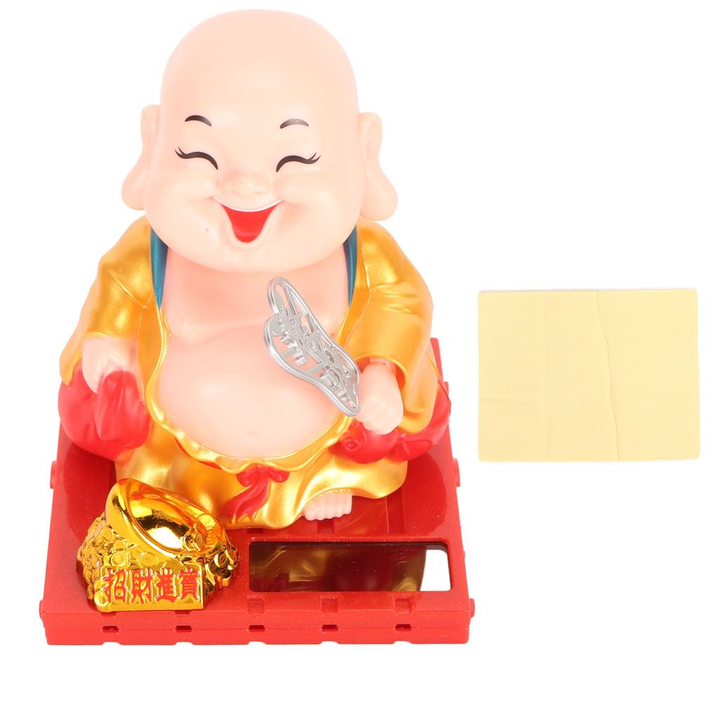 Solar Buddha Figurine Maitreya Auto Hand Shaking Solar Powered Durable ABS Buddha Statue for Home Car Office Gold