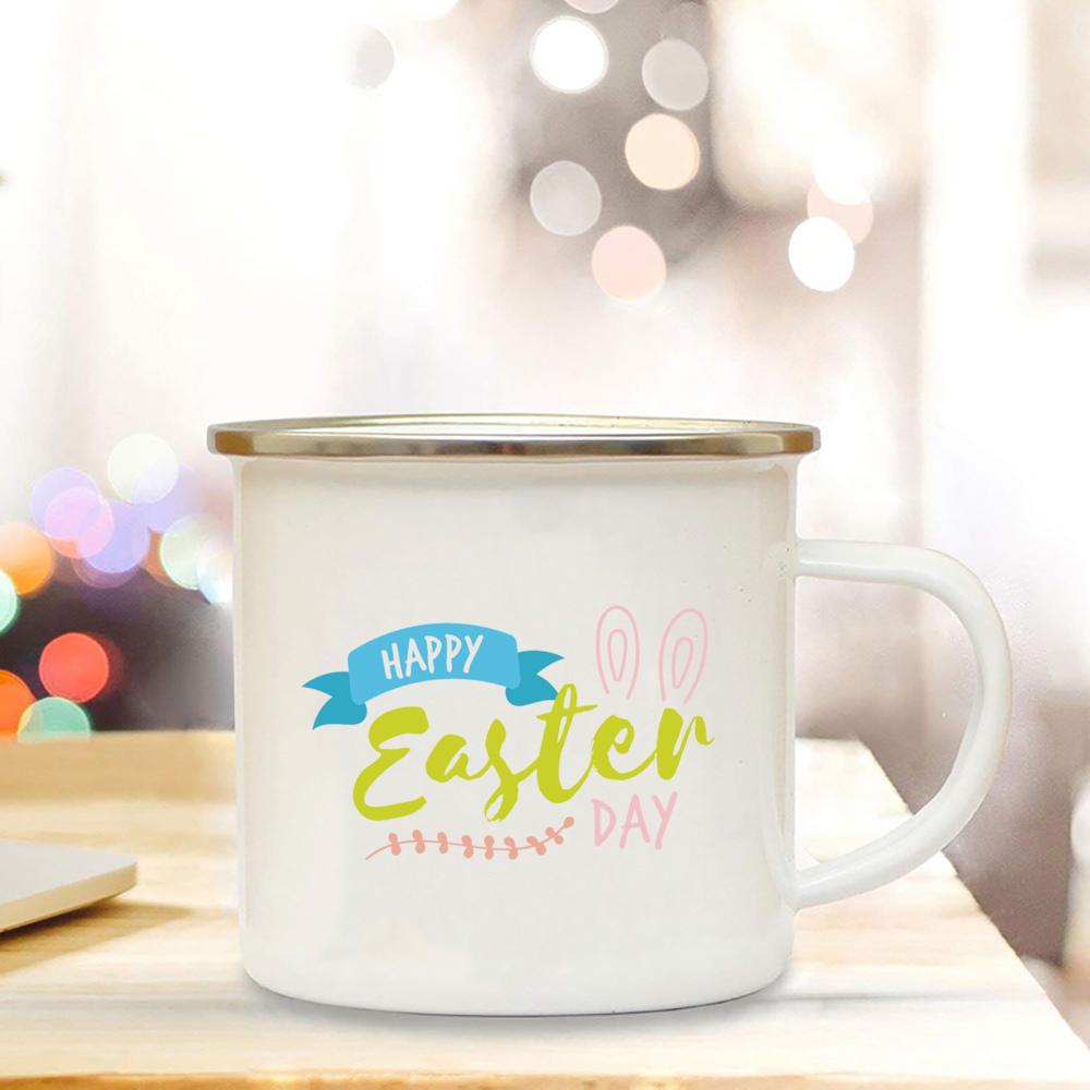 Easter Camping Mug Enamel Coffee Cup Drink Juice Water Dessert Cocoa Milk Handle Cup Best Original and Fun Gifts In Easter