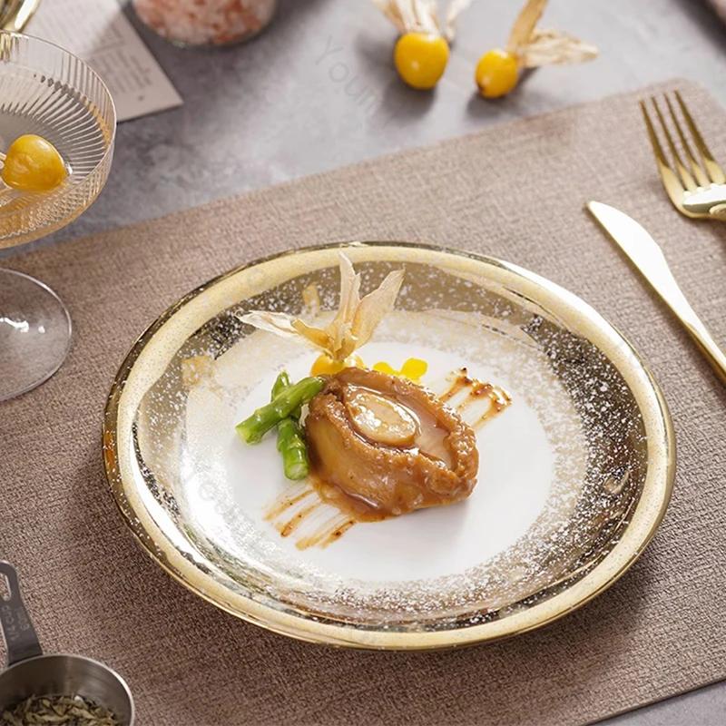 Light Luxury Restaurant Ceramic Plate Set Creative Round Abalone and Sea Cucumber Plate Delicious Dessert Household Tableware