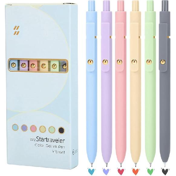 FIOVER Colorful Gel Pens - 6Pcs 0.7mm Multi-Colored Pens, Smooth Writing Coloring Journaling Supplies for Note Taking, Cute Aesthetic Office School