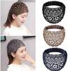 Elegant Women Hollow Headband Flower Pattern Shiny Rhinestones Faux Pearls Hair Band High Elastic Wide Hair Hijabs Holder