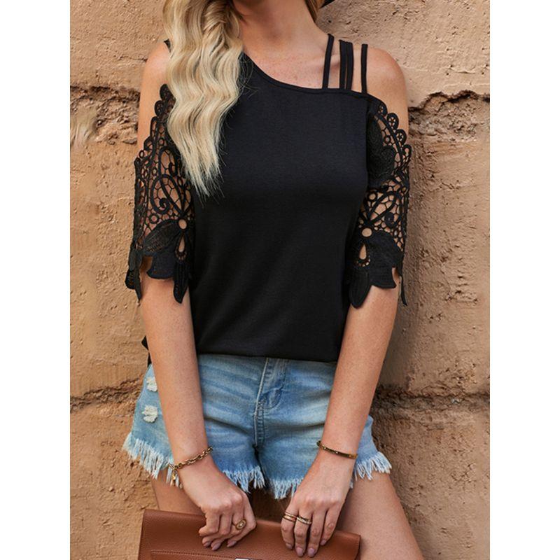 Off-the-Shoulder One-Side Loose Easiest for Match Solid Color Half Sleeve Sling