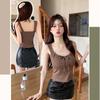 Weuiean Camisole with Wide Halter One Size Fits Most Women's 2-Way Cups, Straps, Ribbon, Neck, Wireless, (Black) LCBX-68