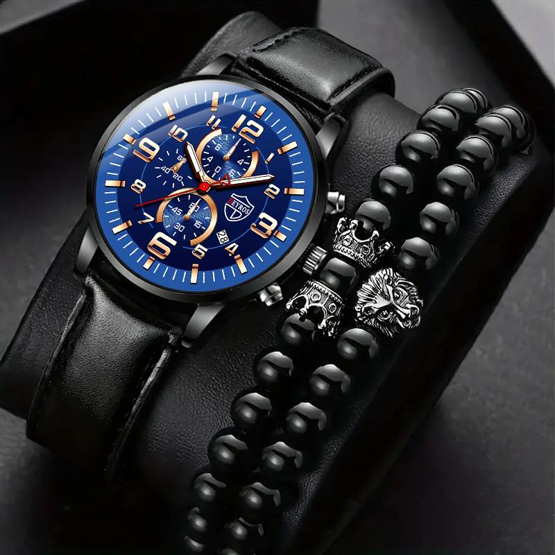 

2 шт./3 шт./компл., 1 шт. модные мужские кварцевые часы с деловым календарем и 1 шт. браслет/2 шт. браслеты, идеальный выбор для подарков