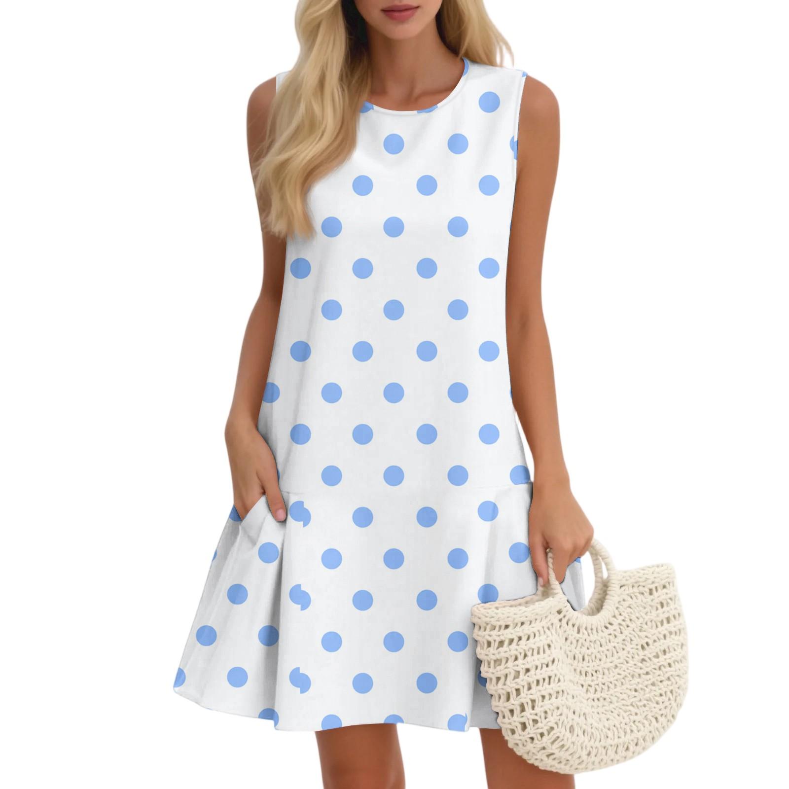 

Women s Casual Fashion Breathable Round Neck Vest Floral Holiday Dress With Pockets XXL