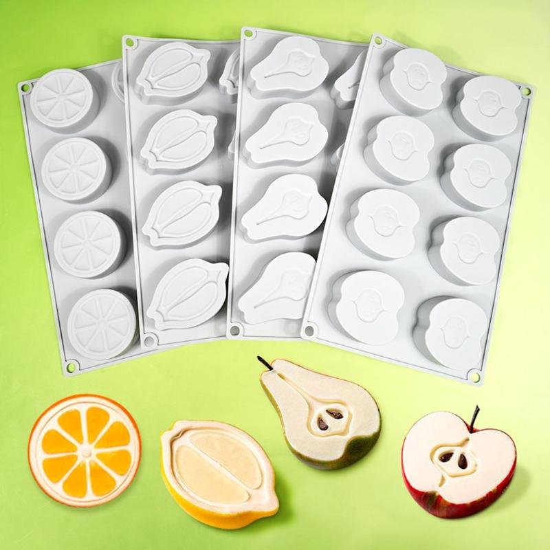 Silicone 8 Cavity Fruit Shape Mousse Cake Mold Set High Temperatures Resistant Dessert Mould Practical Baking Tool