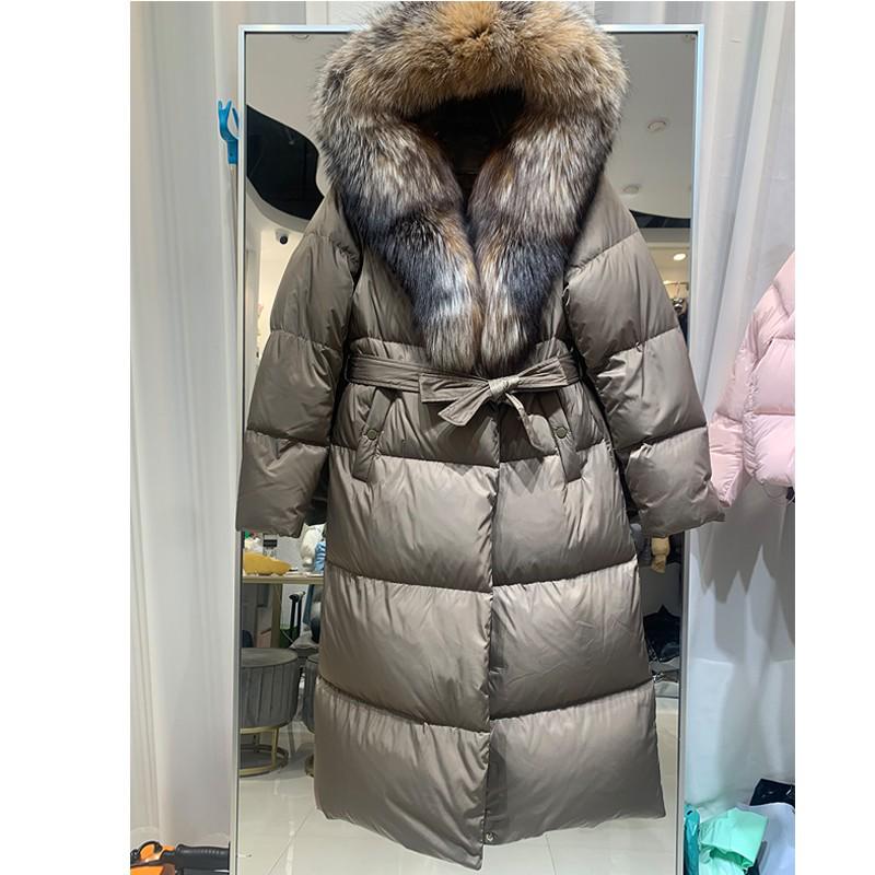 

Женское длинное зимнее пальто 2025 европейского кроя, приталенное, с воротником из лисьего меха XXL кофейный