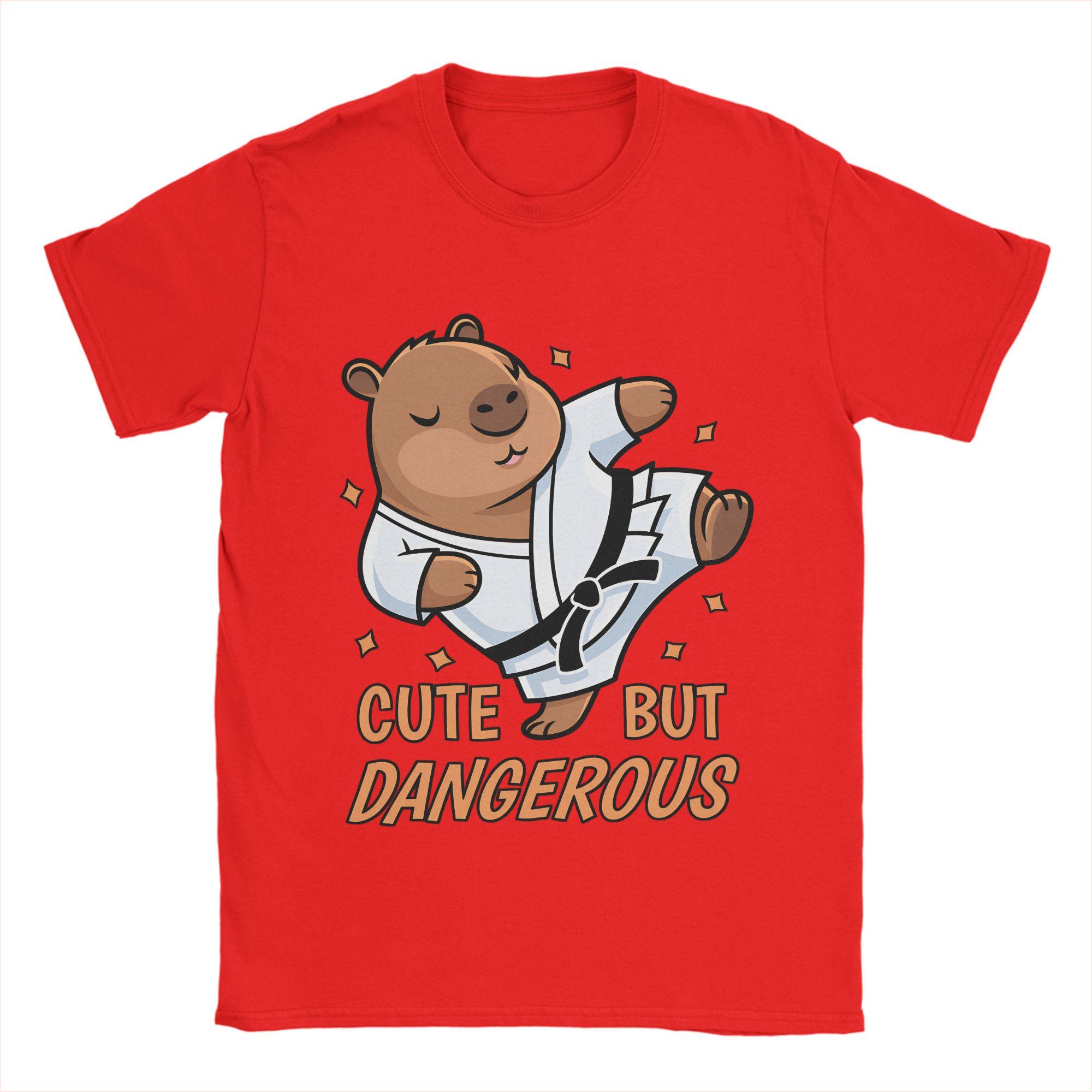 Capybara Cute But Dangerous 100 Cotton TShirt For Man Aesthetic TShirts Round Neck Trending Tee Shirt Plus Size Cheap Tops S