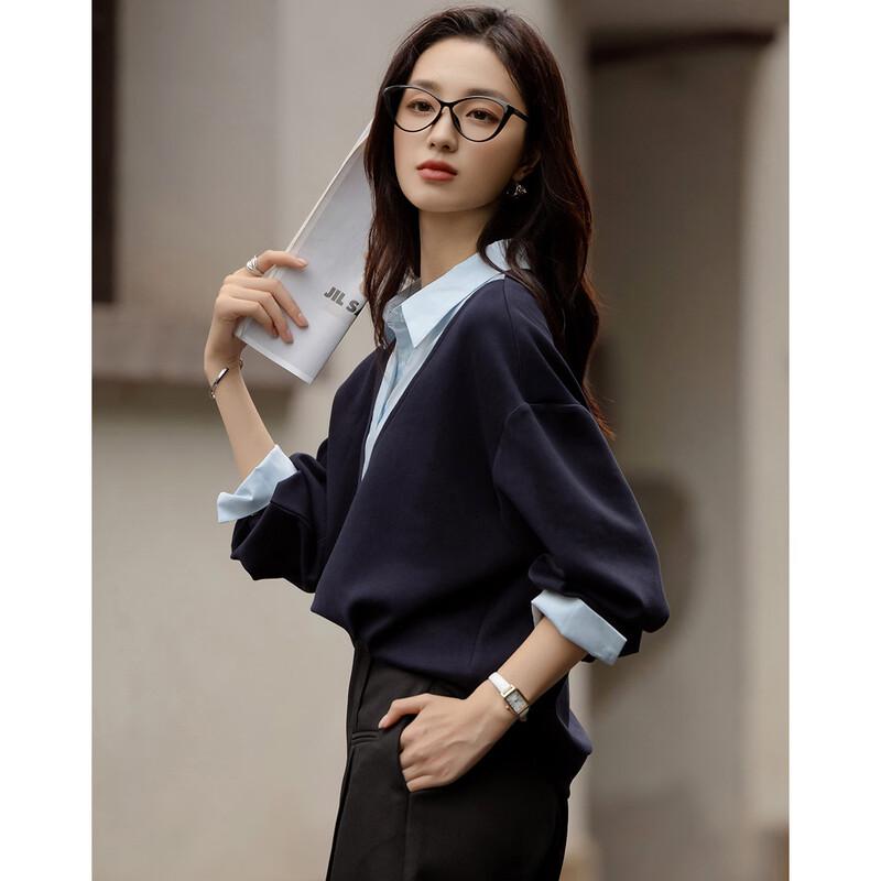 Demana Cloud Cotton Spliced Fake Two-Piece Sweatshirt L