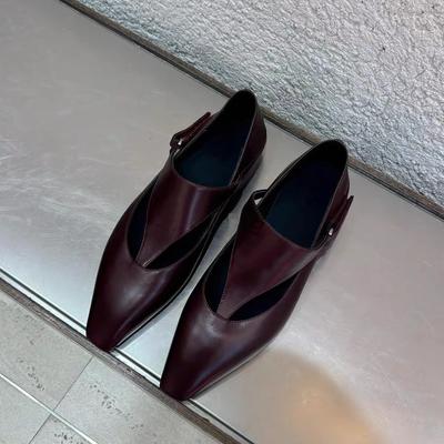 Pointed Flat-soled Single Shoes Fashionable One-word Buckle T-belt Thin British Style Mary Jane Women's Shoes Small Leather Shoes