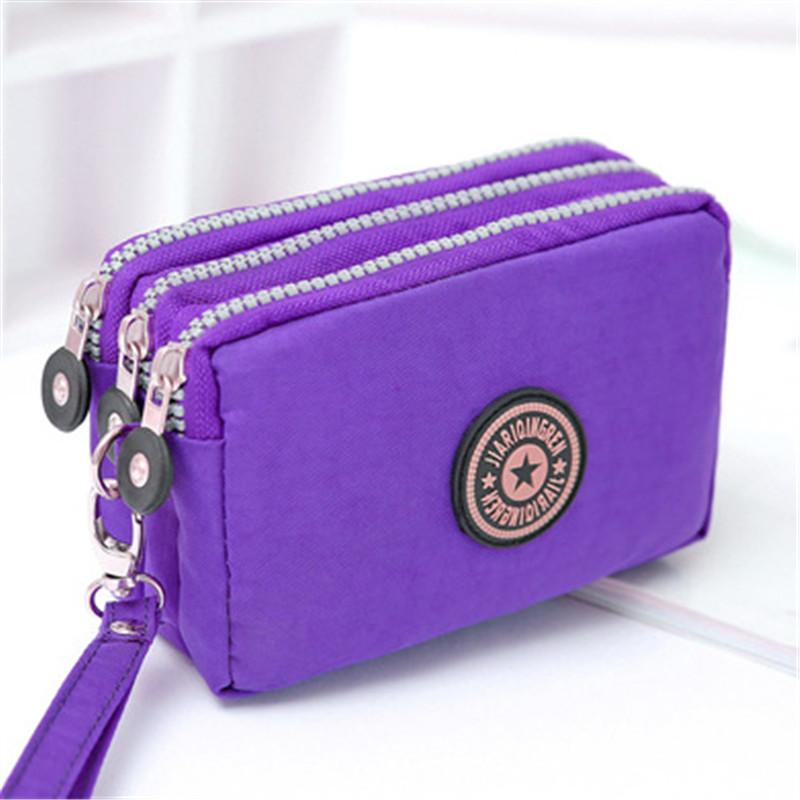 New Washed Denim Women's Three Zipper Coin Purse,Makeup Bag,Phone Bag,Hand-Held Portable Bag