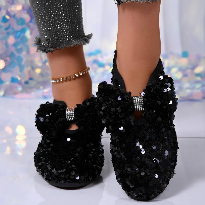 Fashion 2025 Hot Sale Slip On Women's High Heels Round Toe Wedge Bow Tie Bling Pumps Plus Size Fashion Comfortable Office & Career Shoes