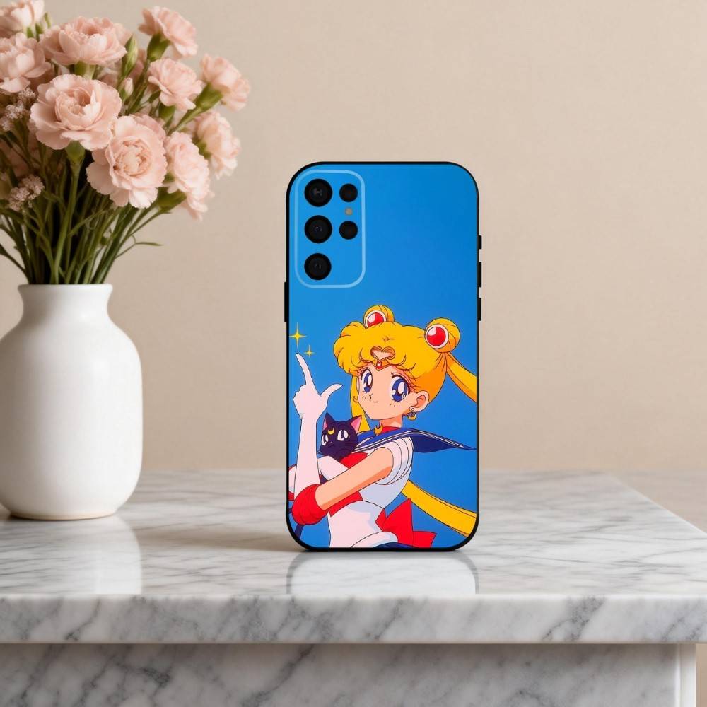 Sparkle Pastel S-Sailor M-Moons Phone Case For Samsung S25,24,23,22,30,21,10,9,Ultra,Plus,Lite,FE,4,5 G Soft Black Case