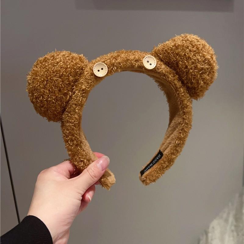 Button Bear Ear Plush Headband