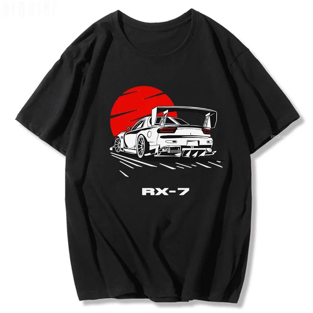 

Футболка JDM Car Drift RX-7 Sundown, топы унисекс с принтом манги, хлопковая летняя повседневная футболка с графическим рисунком, размер ЕС, японский стиль, унисекс, Harajuku L