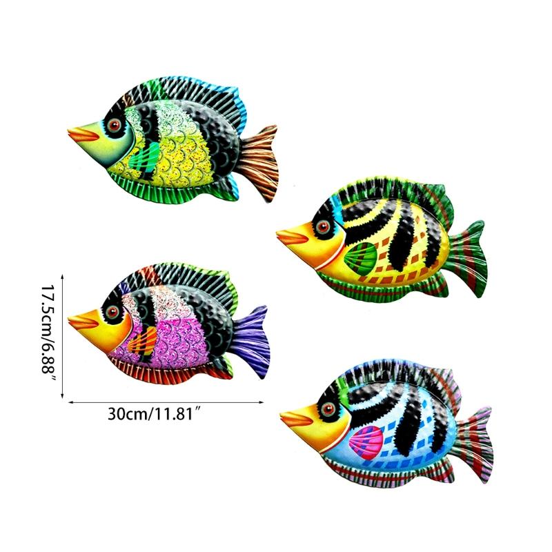 Large Metal Fish Wall Art Decoration Colorful Iron Sculpture Statues Garden Hanging Ornament for Balcony Dropshipping