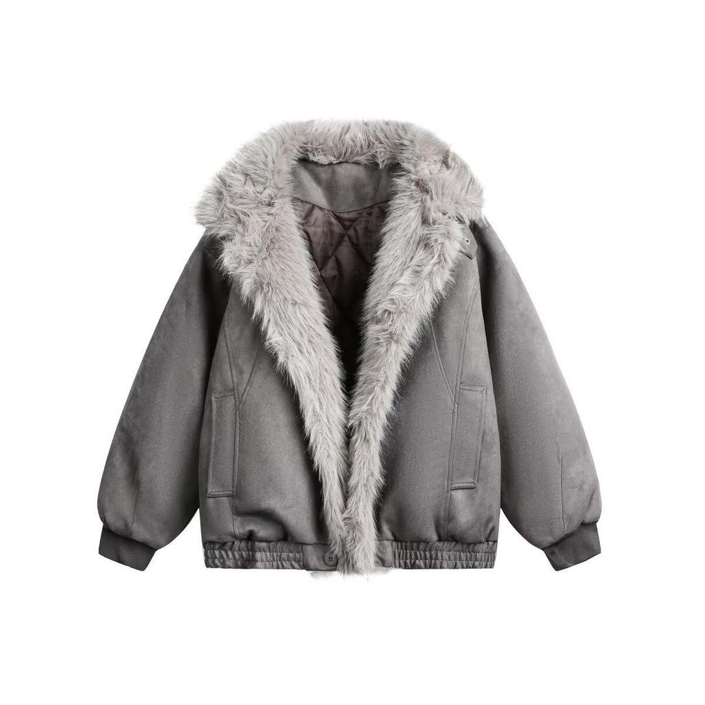 Winter 2025 American Retro Black Fur Collar Cotton Jacket