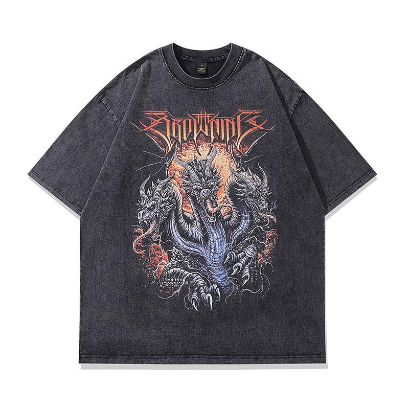 American High Street Vintage Printed T-Shirt Men'S And Women'S Short-Sleeved Oversized Washed Half-Sleeved Bottoming Shirt
