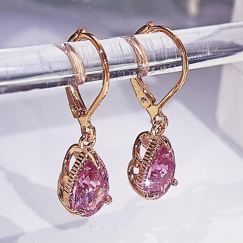 

Искусственное бриллиантовое ожерелье в виде капли воды для женщин, серьги-подвески с розовыми бриллиантами грушевидной формы, покрытые розовым золотом