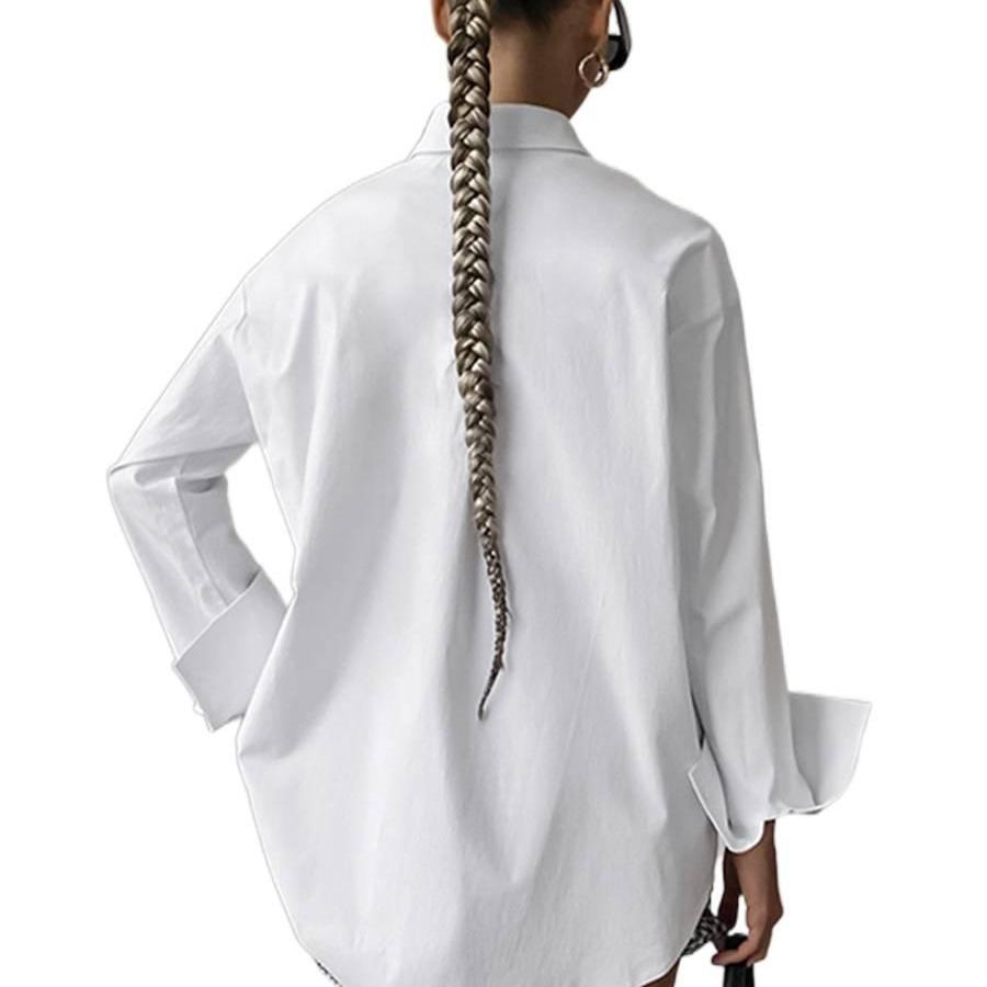 Spring and Summer Simple Loose Fit White Shirt Casual Fashion Mid-Length Top for Women