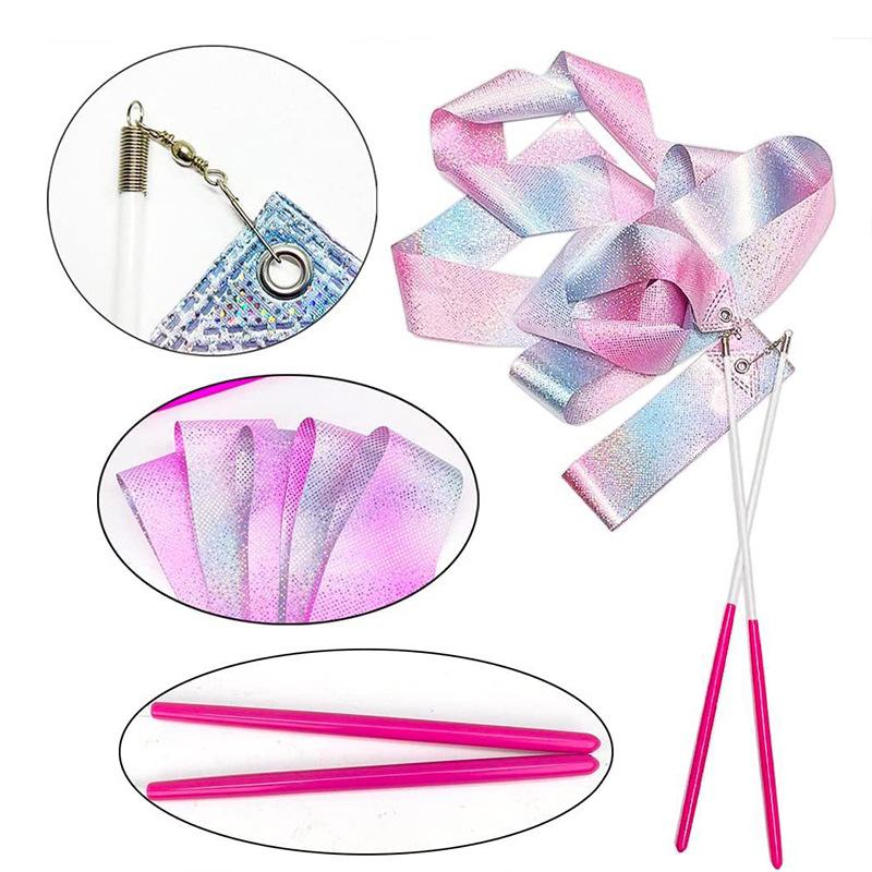 1pcs 2/4/6M Professional Glitter Dance Ribbon for Rhythmic Art Gymnastics Ballet Twirling Rod Stick Kids Training Equipment