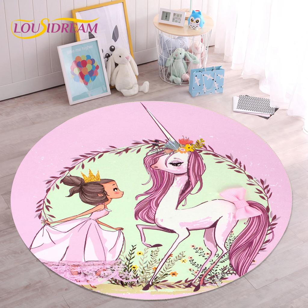 Cute Ballet Girl Ballerina Fairy Unicorn Cartoon Round Area Carpet Rug for Living Room Bedroom Kids Decor,Pet Area Rug Non-slip