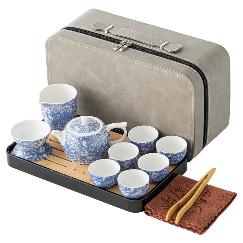 White Porcelain Flower Travel Tea Set Kung Fu Tea Set High-end Light Luxury Brewing Teapot Teacup Gift