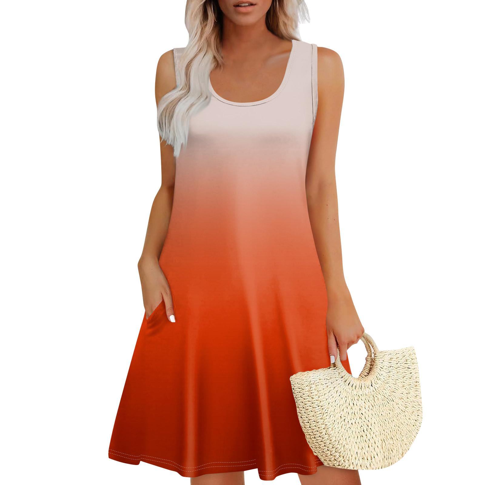 

Женские летние платья, свободные сарафаны без рукавов с U-образным вырезом и карманами S шафрановый