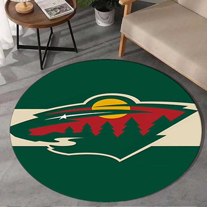1PC Minnesota-Wild Hockey Team Round Rug, Non-slip Chair Mat, Home Decor, Circle Carpet Perfect for Office, Bedroom, Living Room,Christmas Gift