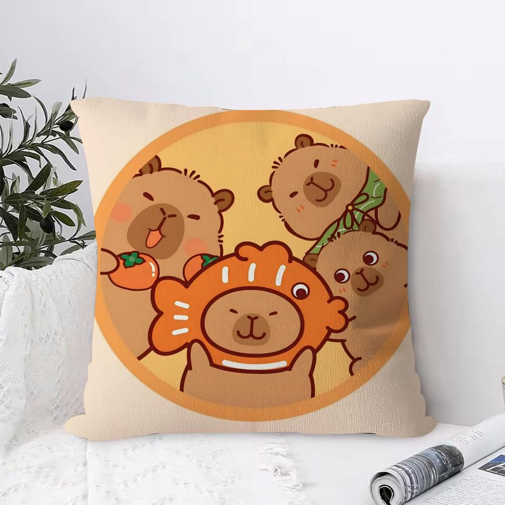 

Cute Cartoon Capybara Go! Pillow Case Ultra Soft Skin Friendly Fabric Cloud Like Comfort & Concealed Zipper 12x12Inch