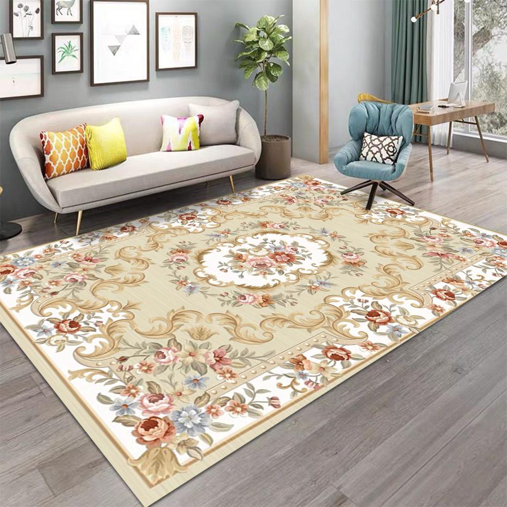 European Retro Floral Large Carpet for Living Room Luxury Decoration Rug Non-slip Bedroom Cloakroom Washable Soft Mat