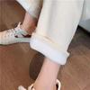 Velvet Thickened Chenille High Waisted Wide Leg Pants for Women, Loose Pocket Straight Leg Pants