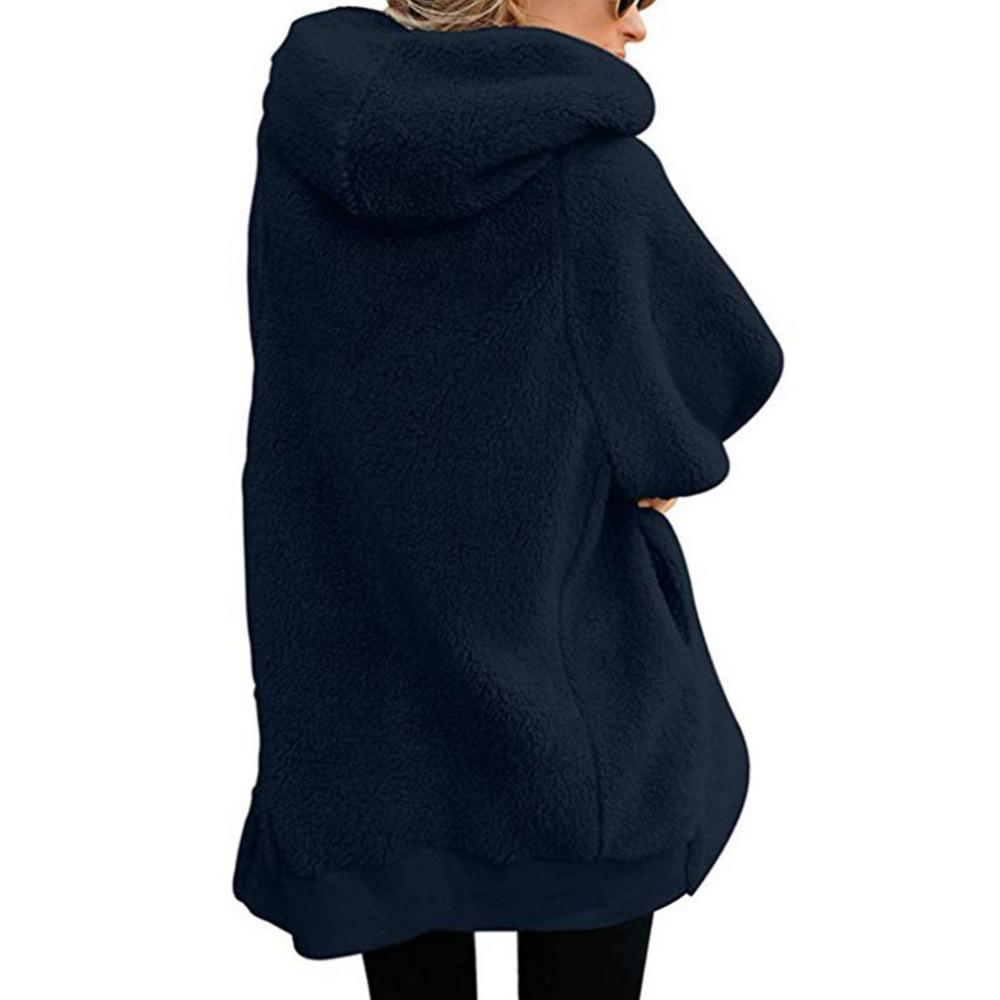 Fashion Solid Color Long-sleeved Hooded Knit Cardigan Jacket Winter Warm Zipper Coat