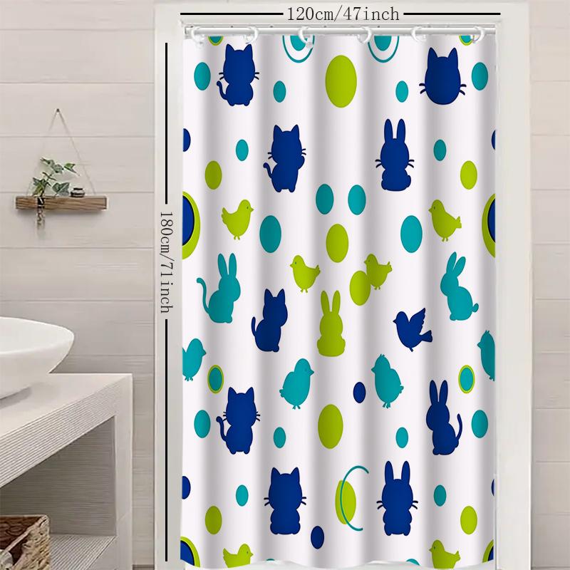 1pc Simple Rabbit Cat Shower Curtain with Metal Grommets, Polyester Bath Curtain Widow Curtain Bathroom Decor & Accessories