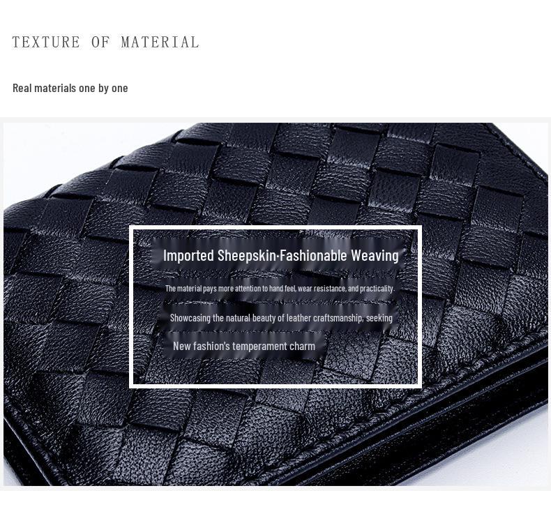 Unisex Woven Lambskin Business Card Holder: Genuine Leather, Large Capacity