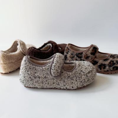 Inner Height Increase Mary Jane Fluffy Shoes Women's Winter 2 New Ugly Cute Bread Cotton Shoes Velcro Flat-bottomed Velvet Single Shoes
