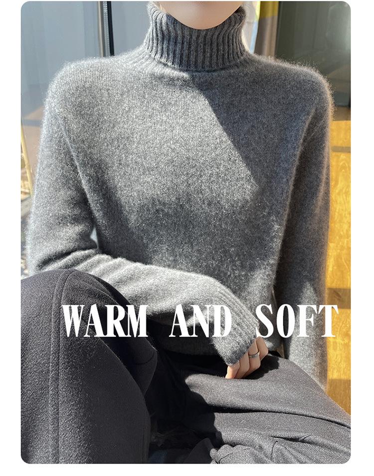 Women's Heavyweight Pure Wool High Neck Sweater - Long Sleeve Cashmere Knit, Perfect for Autumn and Winter