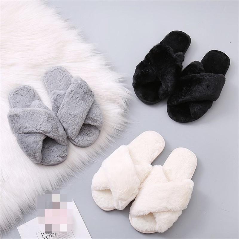 Weiche und bequeme Damen-Fell-Sandalen Offene Zehenpartie Pelz-Schieber Hellrosa