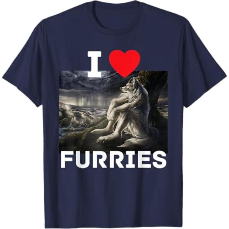 Funny I Heart Furries I Heart Werewolfs Meme Unisexs T Shirt Unisex Cotton Oversized Casual Tee Summer Spring Novelty Loose Top