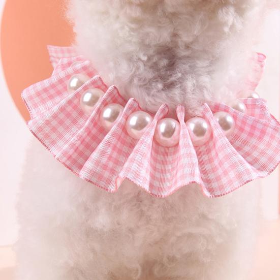 Convenient Pet Collar Faux Pearl Decoration Polyester Layout Props Adjustable Pet Bib for Kitten