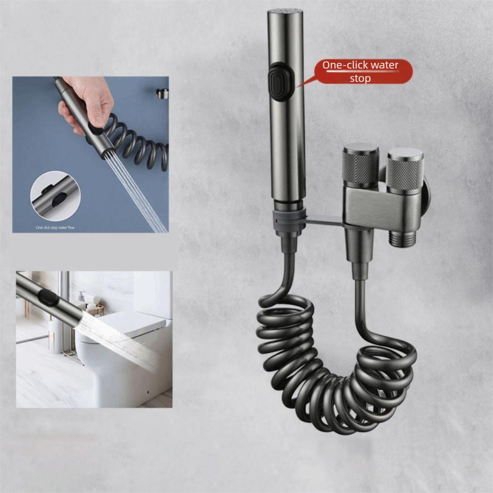 Stainless Steel Material Handheld Bidet Sprayer Hand-held Design Double Outlet Toilet Cleaning Bidet Sprayer Pressurized Spray