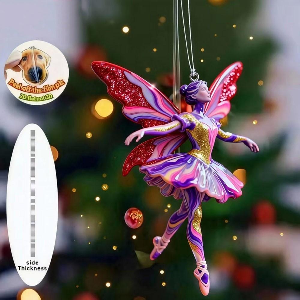 2D Flat Christmas Hanging Pendant Shining Simulation Xmas Tree Hanging Ornament Acrylic Ballerina Angel Hanging Decor Bag Charms