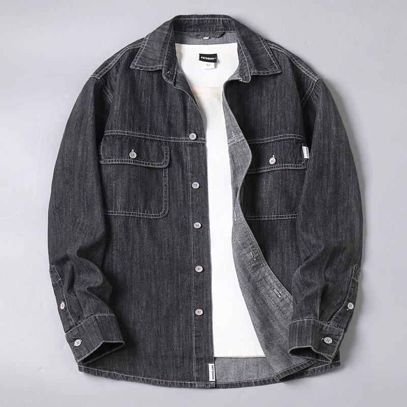 Chaqueta de Hombre Chaqueta Vaquera Talla Grande Lavada Chaqueta Casual Suelta Cómoda Chaqueta Vintage